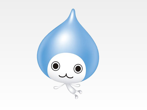 エコキュートの水滴形マスコットが微笑むかわいいイラスト